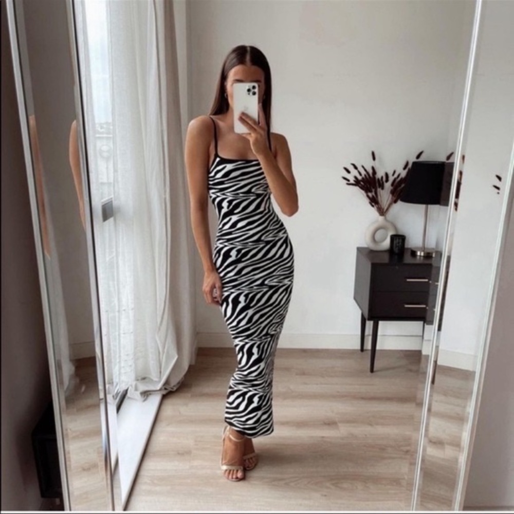 ZARA | Knit Zebra Print Midi Dress